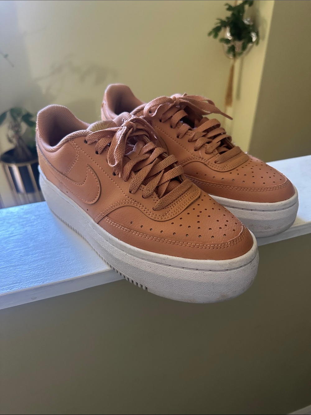 Nike Women’s Platform Sneakers in Warm Tan Leather